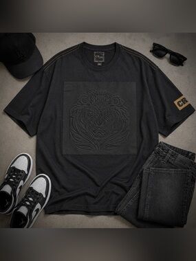 Bordo Cromato Embossed Lion Tee Black 3XL Streetwear Graphic Shirt